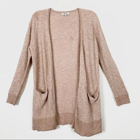 Madewell Ryder Dusty Pink Striped Cardigan Sweater - Picture 2 of 6